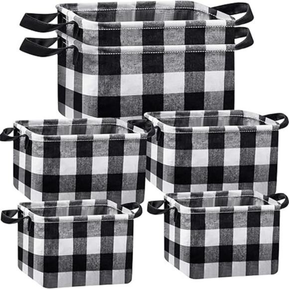 6Pcs Buffalo Plaid Basket Square Storage Basket Buffalo Check Basket Bin Storage - Picture 7 of 7